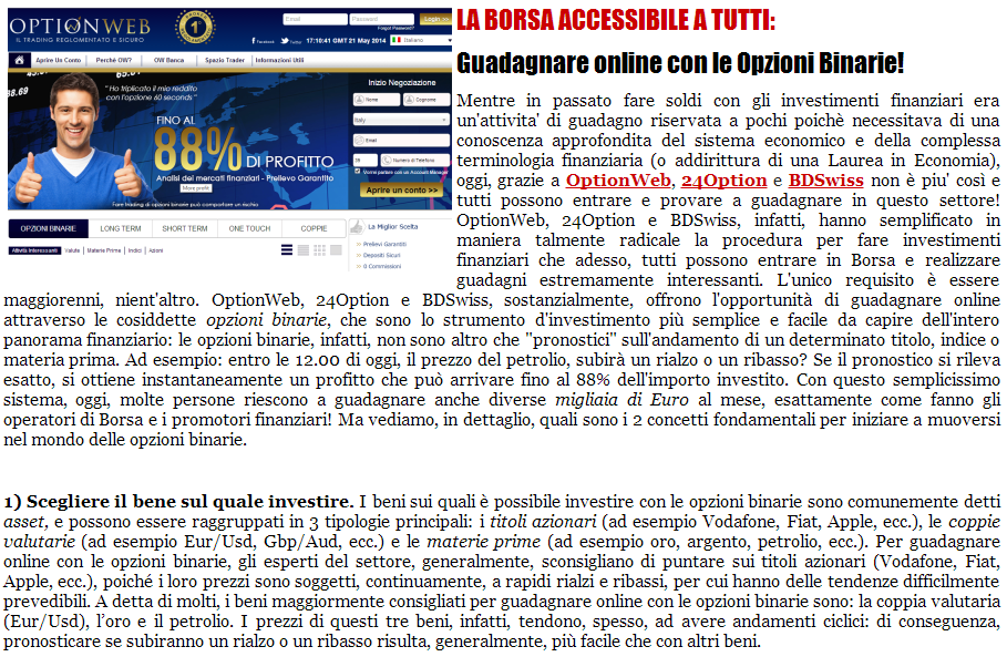 GUADAGNARE CON LE OPZIONI BINARIE ONLINE
